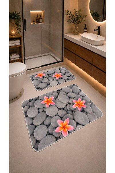 GNL HOME Sea Stone Patterned 60 X 100 - 40 X 60 Bathroom Mat Set