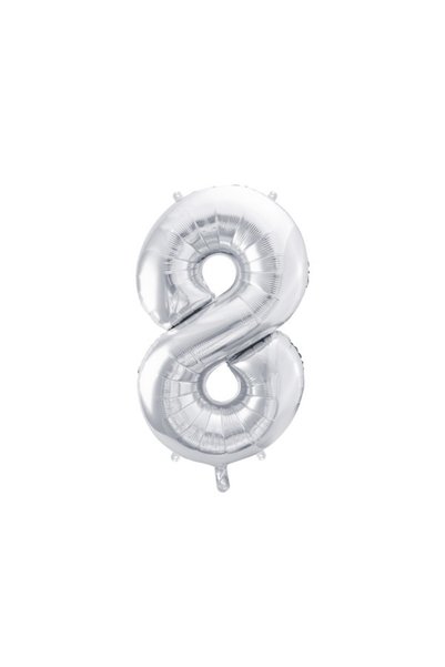 Partydeco Balon aniversare PartyDeco, Model cifra 8, Folie, 86cm, Argintiu