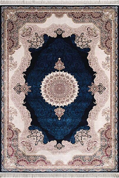 Artemis Halı Silk 05211C Lacivert Krem İpek Görünümlü Klasik Salon Halısı Saç...