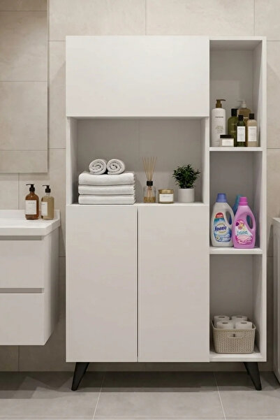 Dienni Çok Amaçlı Dolap Beyaz Mutfak Dolabı Kahve Köşesi Banyo Dolabı 85x30x137