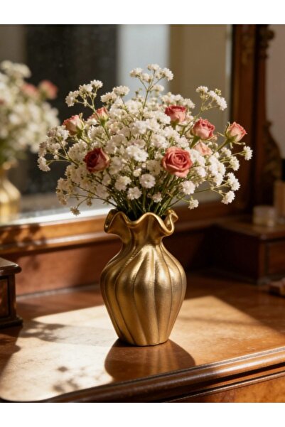 Curiosa 1Pc Modern Luxury Vertical Stripes Gold Lace Line Resin Flower Vase f...