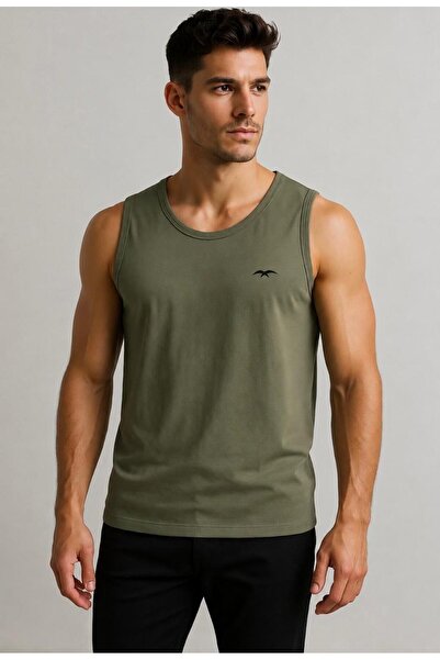 AXXEL Erkek Soft Haki Kolsuz T-shirt-d235