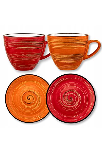 WILMAX ENGLAND Set 2 cești cafea porțelan Colorboom, 300 ml, Roșu/Portocaliu,...