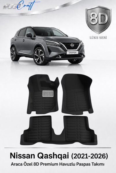 OTOCRAFT Nissan Qashqai 2021-2026 Araca Özel 8D Havuzlu Oto Paspas Takımı Siy...