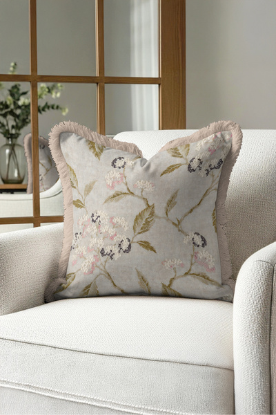 Evimde Bambaşka Floral Design Spring Fringed Pillowcase-Botanical Country Bei...