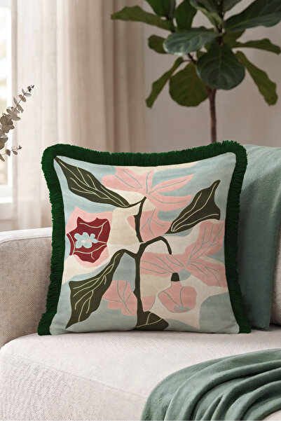 Evimde Bambaşka Față de pernă cu franjuri cu model floral tropical - Față de ...