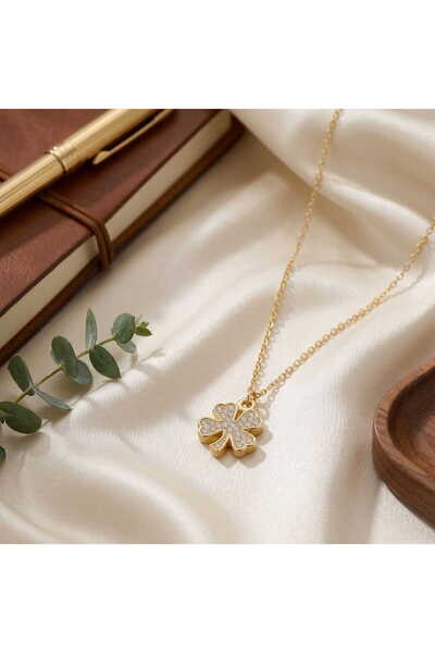 toptanhanem Trendy Clover Necklace - Elegant Necklace with Zircon Stones That...