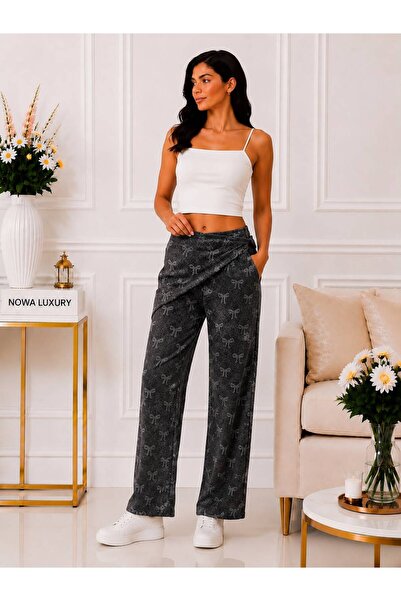 Nowa luxury KADIN FİYONK DESENLİ YANDAN BAĞLAMALI PANTOLON