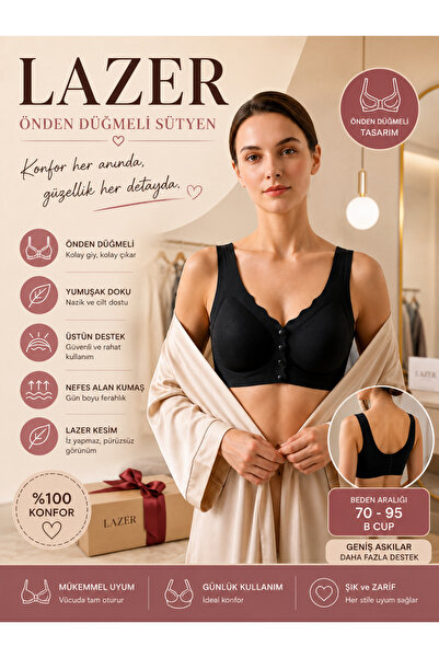 Nior lifestyle Laser Cut Front Button Seamless Bra |   Wireless Comfort Bra w...