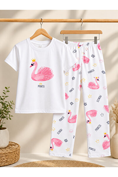 MARİGOLD COLLECTİON Pajama Set with Swan Print, Women's Two-Piece Set