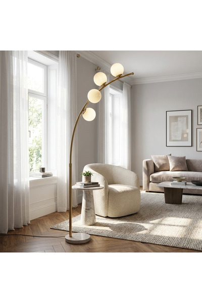 Ebticar Modern 5-Glass Ball Floor Lamp with Gold Metal Body – Elegant Arc Design