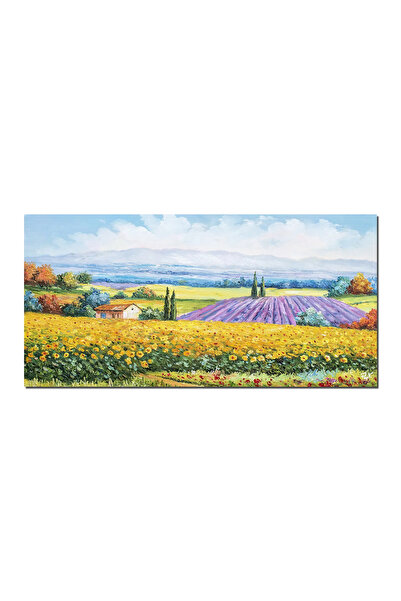 artnova Tablou living 140x70cm peisaj cu floarea soarelui si lavanda pictat m...