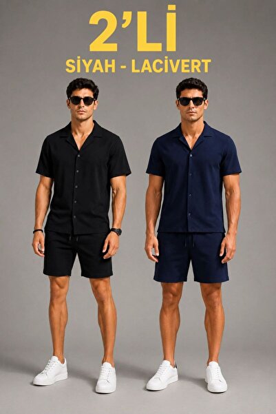 Generic Brand Men's 2-Piece Crepe Fabric Pocket Shirt Shorts Set Short Sleeve...