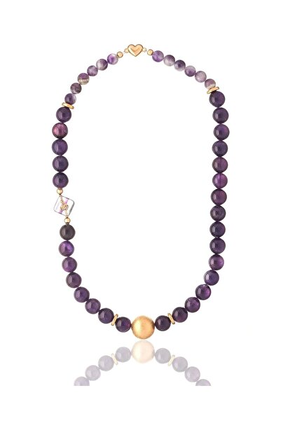 THE GEM STORIES JEWELRY Κολιέ αμέθυστου με χρυσά στοιχεία