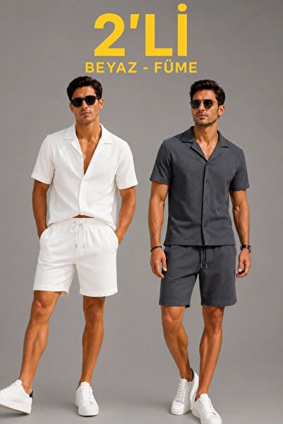 Mariposa Secret Men's 2-Piece Crepe Fabric Pocket Shirt Shorts Set Short Slee...