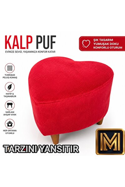 MEDET HOME kalp puf 1 peluş kumaşlı dekoratif modern oturma pufu yumuşak doku...
