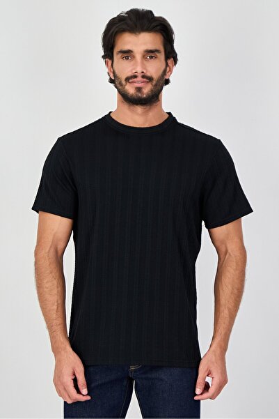 Bruno Milano Men Crew Neck Short Sleeve Textured T-Shirt, Black