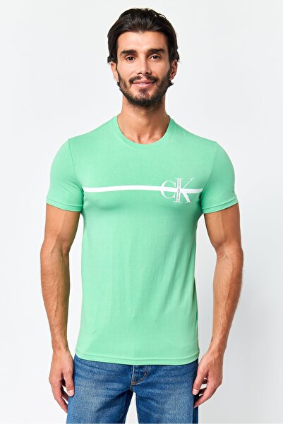 Calvin Klein Jeans Men Crew Neck Short Sleeve Brand Logo T-Shirt, Green