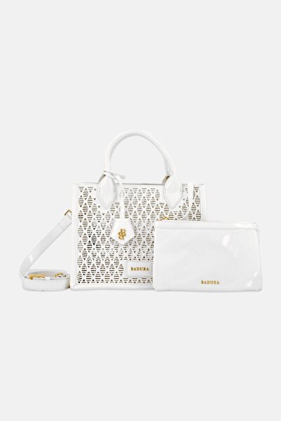 BADURA Women Brand Logo Hand Bag With Pouch, White