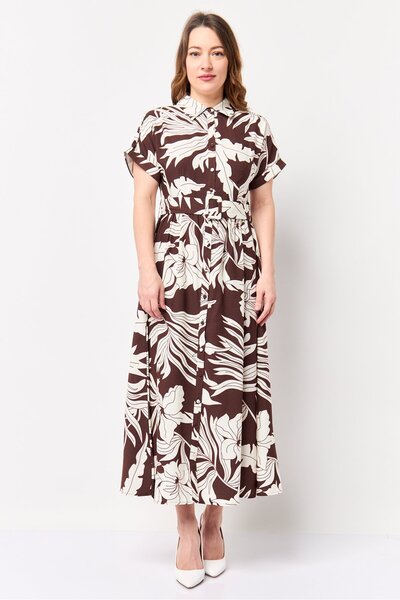 London Fog Women Floral Print Belted Shirt Dress, Multicolor