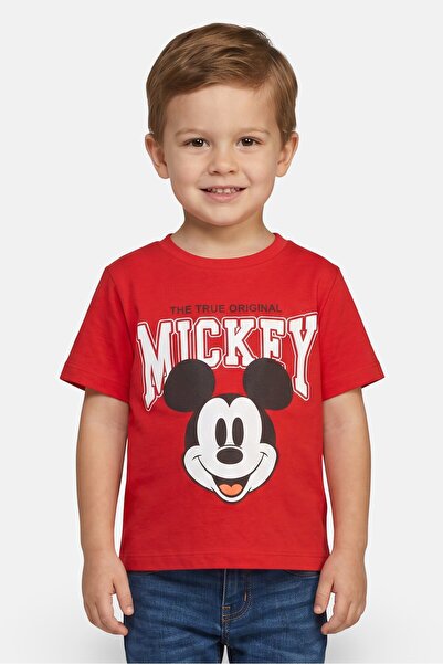 Disney Toddlers Boy Crew Neck Short Sleeve Mickey Mouse Print T-Shirt, Red