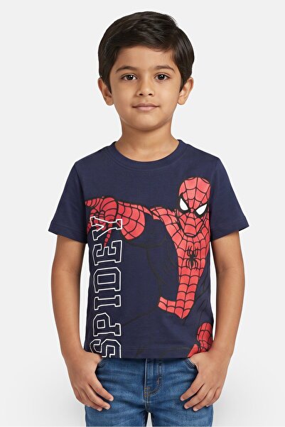 Marvel Kids Boy Crew Neck Short Sleeve Spiderman Print T-Shirt, Navy