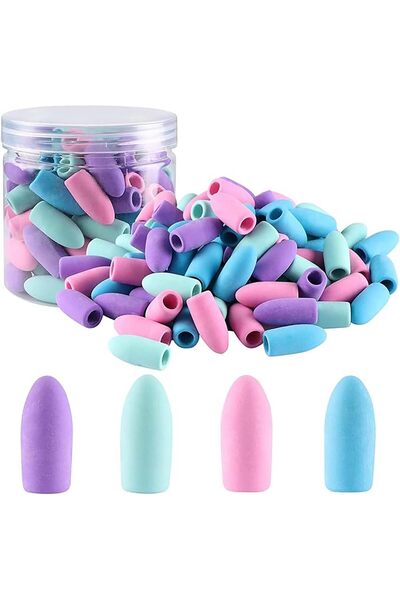 Arabest Pencil Eraser Caps,100-Piece Bulk Color Mix,Pencil Tip Erasers for Ki...