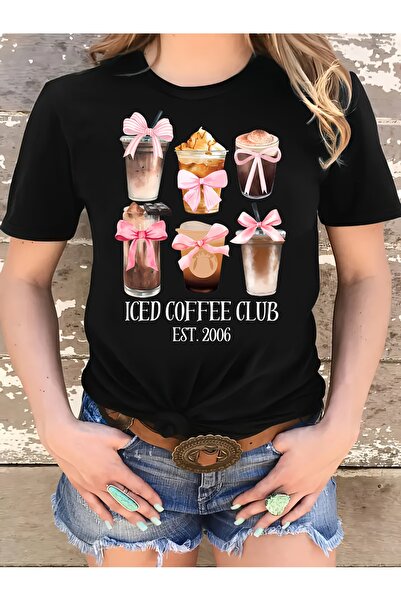 NOURAM Ice Coffee Club Pink Printed T-Shirt with a Bow