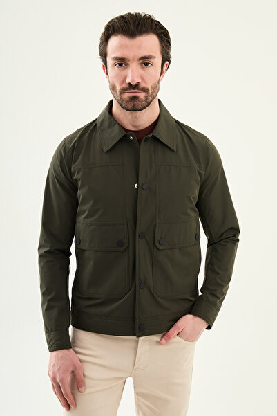 Mcr Straight Slim Fit Shirt Collar Pocket Spring Men's Coat Khaki - 39661.26Y
