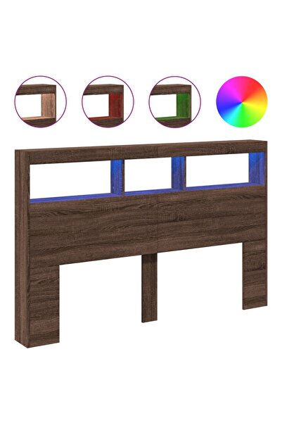 vidaxl Tăblie de pat cu dulap și LED, stejar maro, 160x17x102 cm
