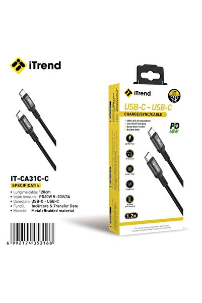 itrend Cablu USB-C la USB-C iTrend, 1.2 m, Încărcare Rapidă PD 60W, Material ...