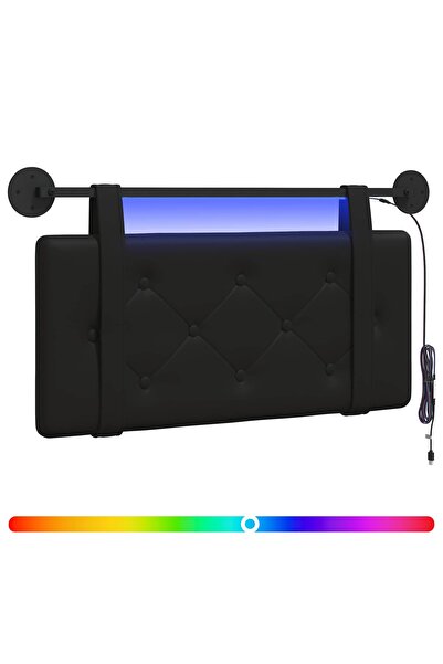vidaxl Tăblie de pat suspendată Cu lumină LED Negru Piele artificială