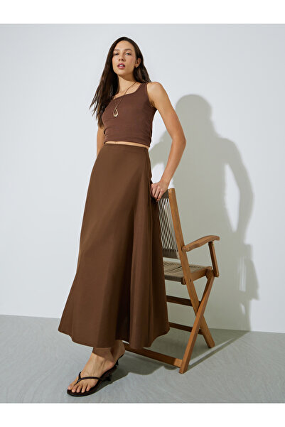 Styli Brown Solid A-Line Maxi Skirt
