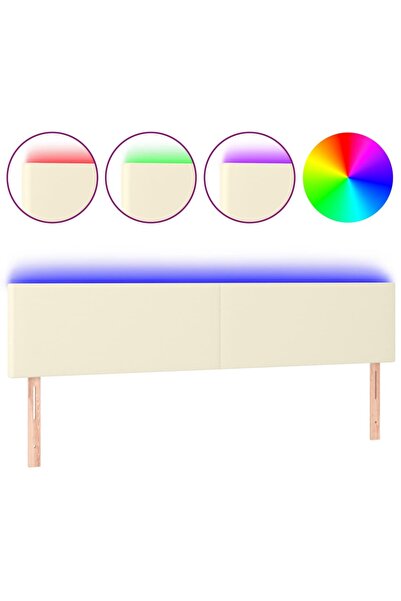 vidaxl Tăblie de pat cu LED, crem, 180x5x78/88 cm, piele ecologică