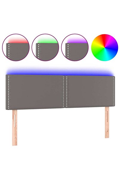vidaxl Tăblie de pat cu LED, gri, 144x5x78/88 cm, piele ecologică