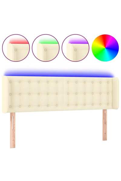 vidaxl Tăblie de pat cu LED, crem, 147x16x78/88 cm, piele ecologică
