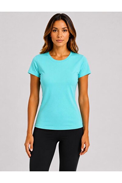 AXXEL Women's Turquoise Lycra Single Jersey Slim Fit T-Shirt-D232