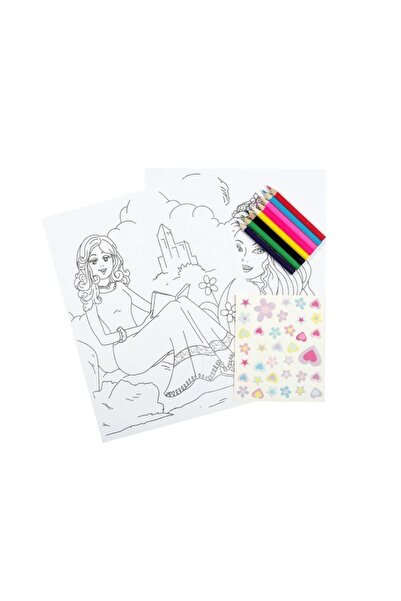 Jumbo Set de Colorat Printesa, 5 foi de desenat, 4 carioci colorate