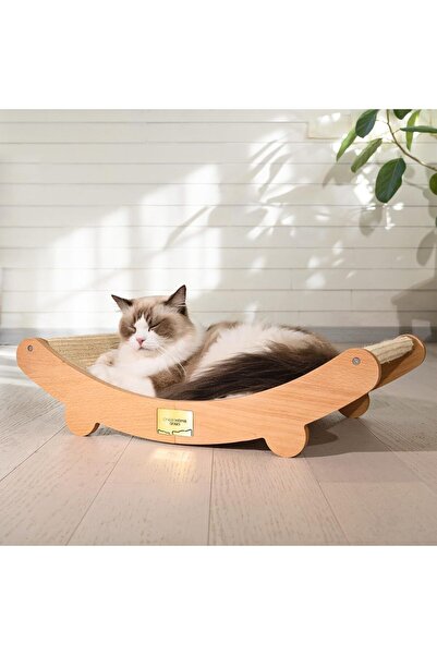 Arabest Large Sisal Cat Scratcher Bed and Hammock, Natural Wooden Cat Furnitu...