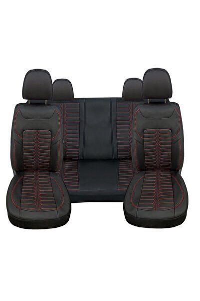 DELUXETUNING Set huse piele ecologica pentru scaune, negru cu cusatura rosie,...
