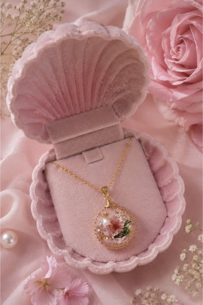 Sylvera Shop Embossed Pink Floral Resin Steel Necklace (Gold Color)