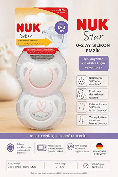 Nuk Star 0-2 Ay Silikon Emzik 2’li – Pembe/Beyaz