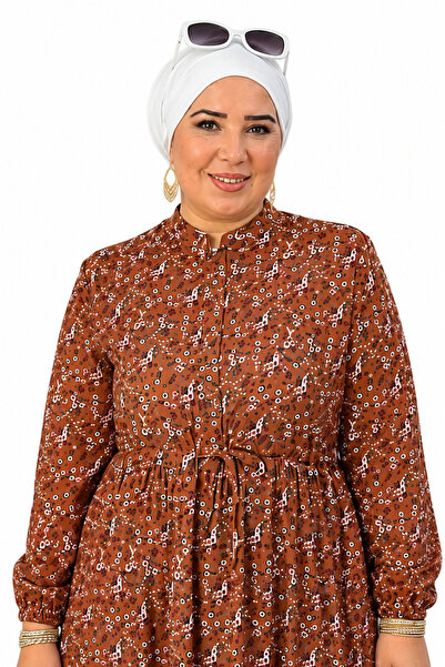 Ferace Kadın Büyük Beden Çıtır Kumaş Düğmeli Elbise