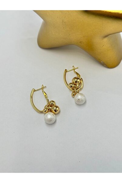 BYYEŞO Topçuk and Pearl Detailed Hoop Earrings (Brass Plated)