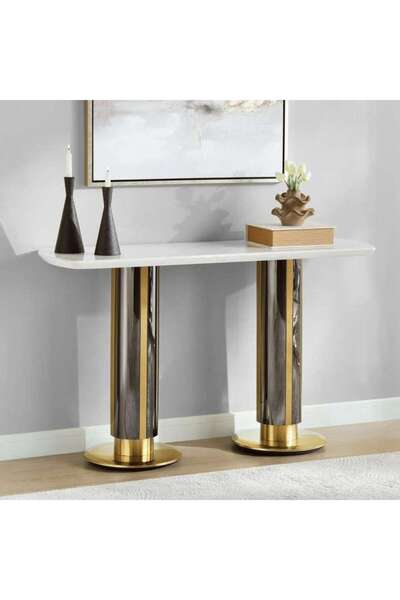 PAN HOME NODREA CONSOLE TABLE MARBLE - WHITE & GOLD