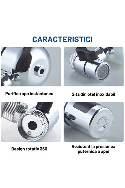 INTEXXA Filtru de apă potabilă INTEXXA ® Montură pentru robinet/chiuvetă, cărbune activ, elimină metale grele, impurități, tratează apa, elimină clorul, filtrare în 8 straturi, purificator de apă, Argintiu