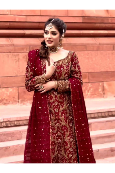MYSMAR Maroon Faux Georgette Kameez Salwar Dupatta -NHRT2766 | Maroon-Size:XL...