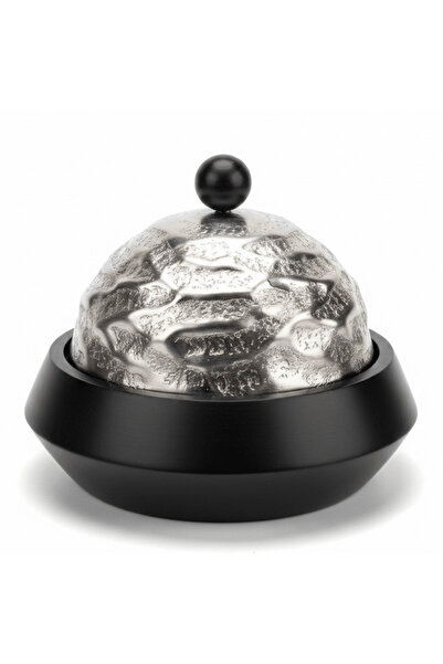 AKDC Luhpar Wave Textured Aluminum Round Storage Box with Black Wooden Base -...