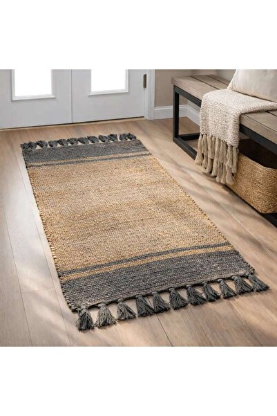 PAN HOME Ecolin Handwoven Jute & Cotton Dhurrie 90x150cm - Natural