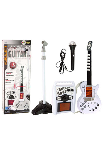 LEAN Set chitară electrică cu microfon, 22 x 70 x 3 cm, alb, 15617